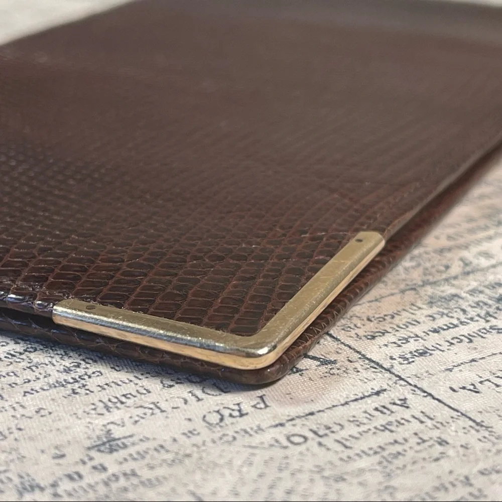Vintage Smythson of Bond Street Lizard Skin Passport Wallet 9K Gold Corners Eng.